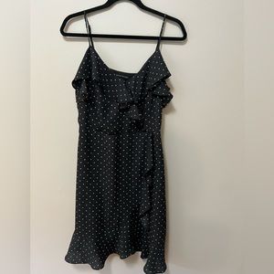 Banana Republic, spaghetti strap, faux wrap, black polkadot dress. Size 8